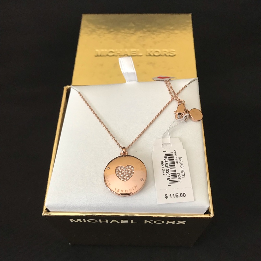 Michael Kors Rose Gold Crystal Pendant Necklace